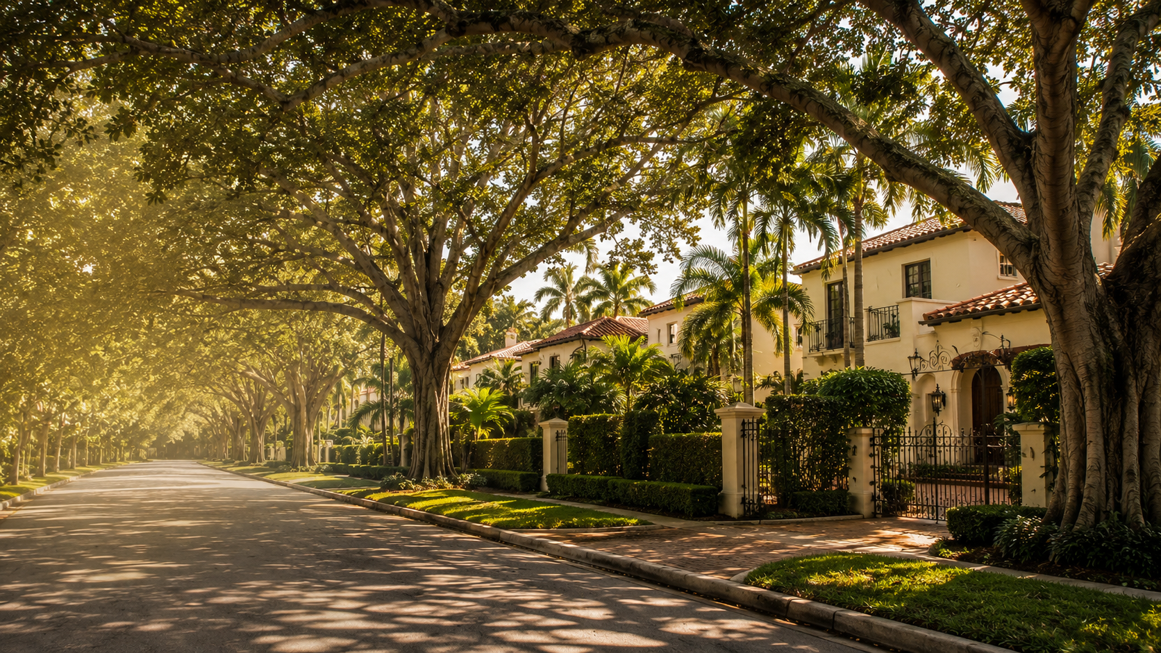 Tree-lined street in The Roads neighborhood, Miami